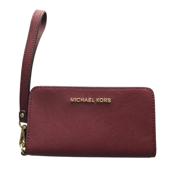Michael Kors Maroon Red Saffiano Leather Bifold Snap Wristlet Wallet - Picture 1 of 6